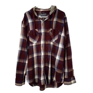 American Rag Hooded Plaid Snap Long Sleeve Shacket Grunge Plus Sized 2XL